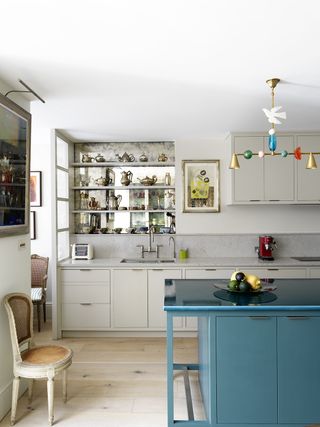 Colorful kitchen with statement light