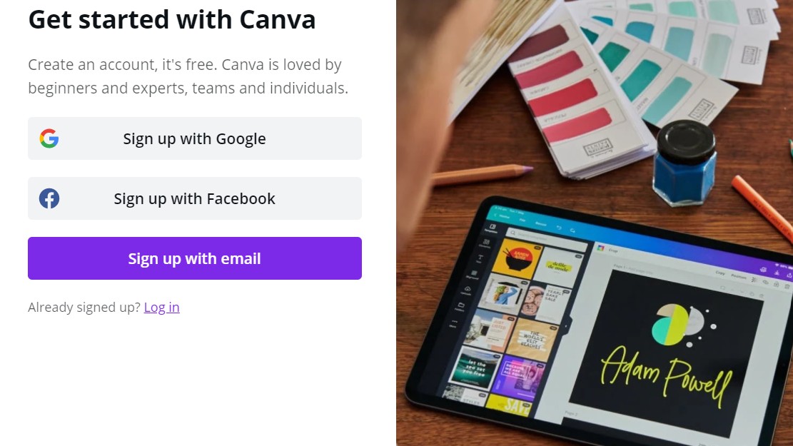 Canva signup options