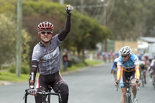 You beauty: David Kemp (Fly V Australia) punches the air and takes out stage two from Rohan Dennis (Jayco/AIS).
