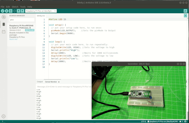 Arduino 2.0 IDE programming a Raspberry Pi Pico