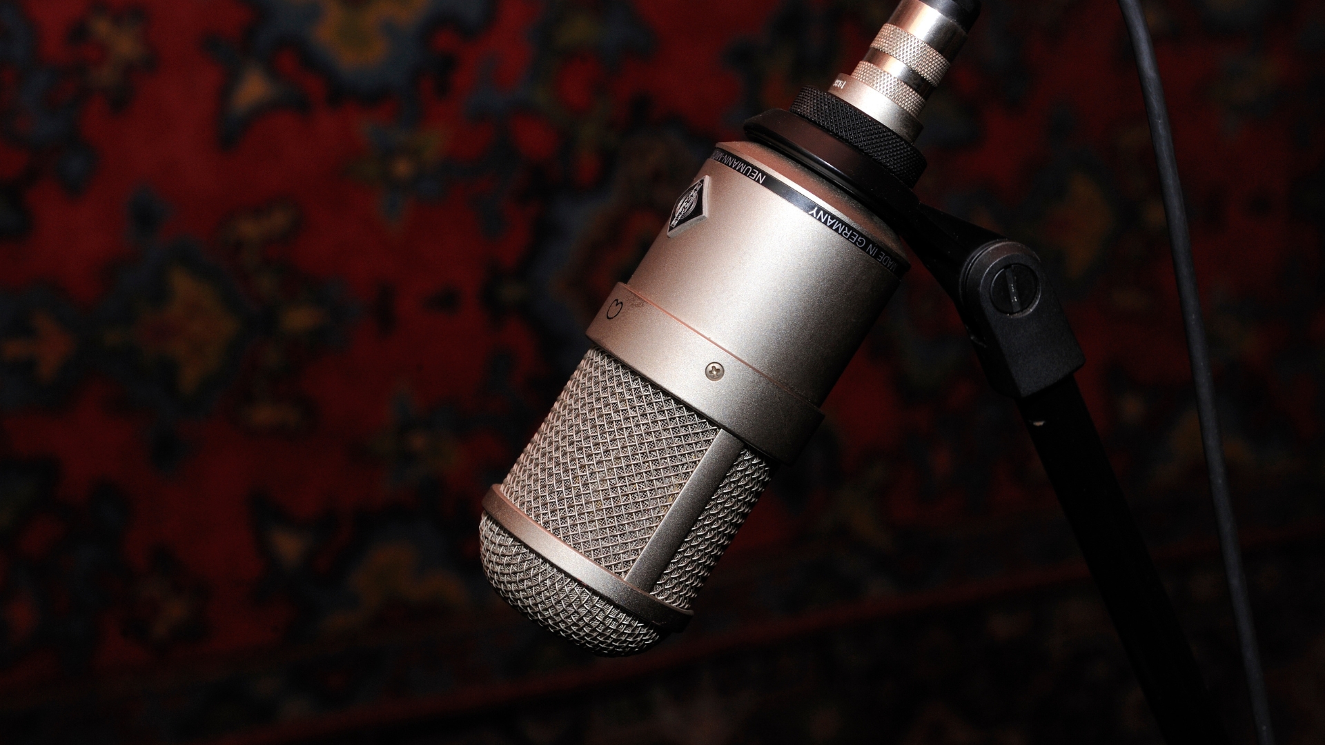 A condenser microphone in a studio