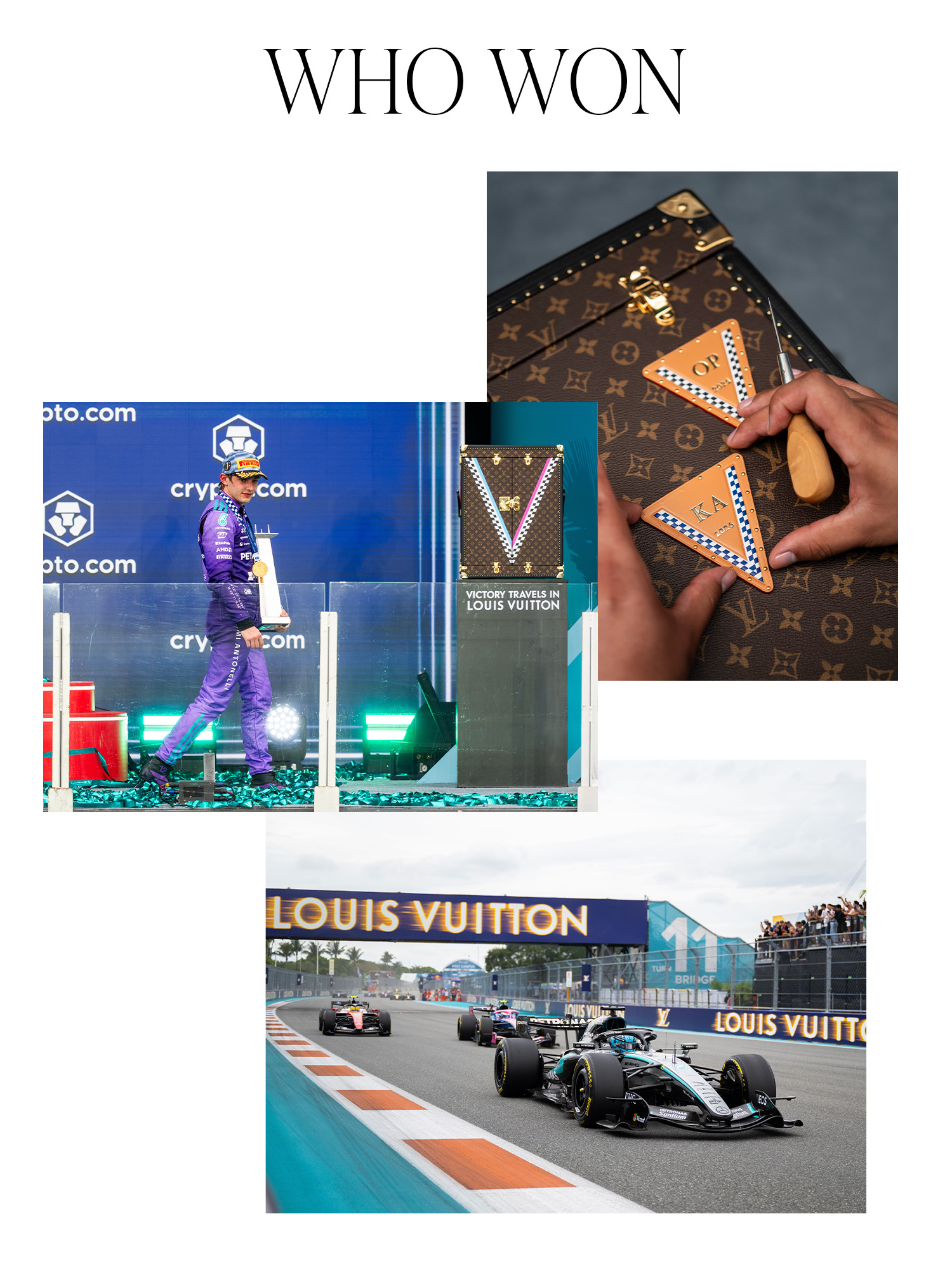 A slide with the title, "Who Won" featuring images of Kimi Antonelli from the 2026 Miami Grand Prix weekend.