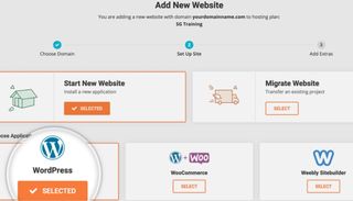 SiteGround's options page for choosing a WordPress server installation