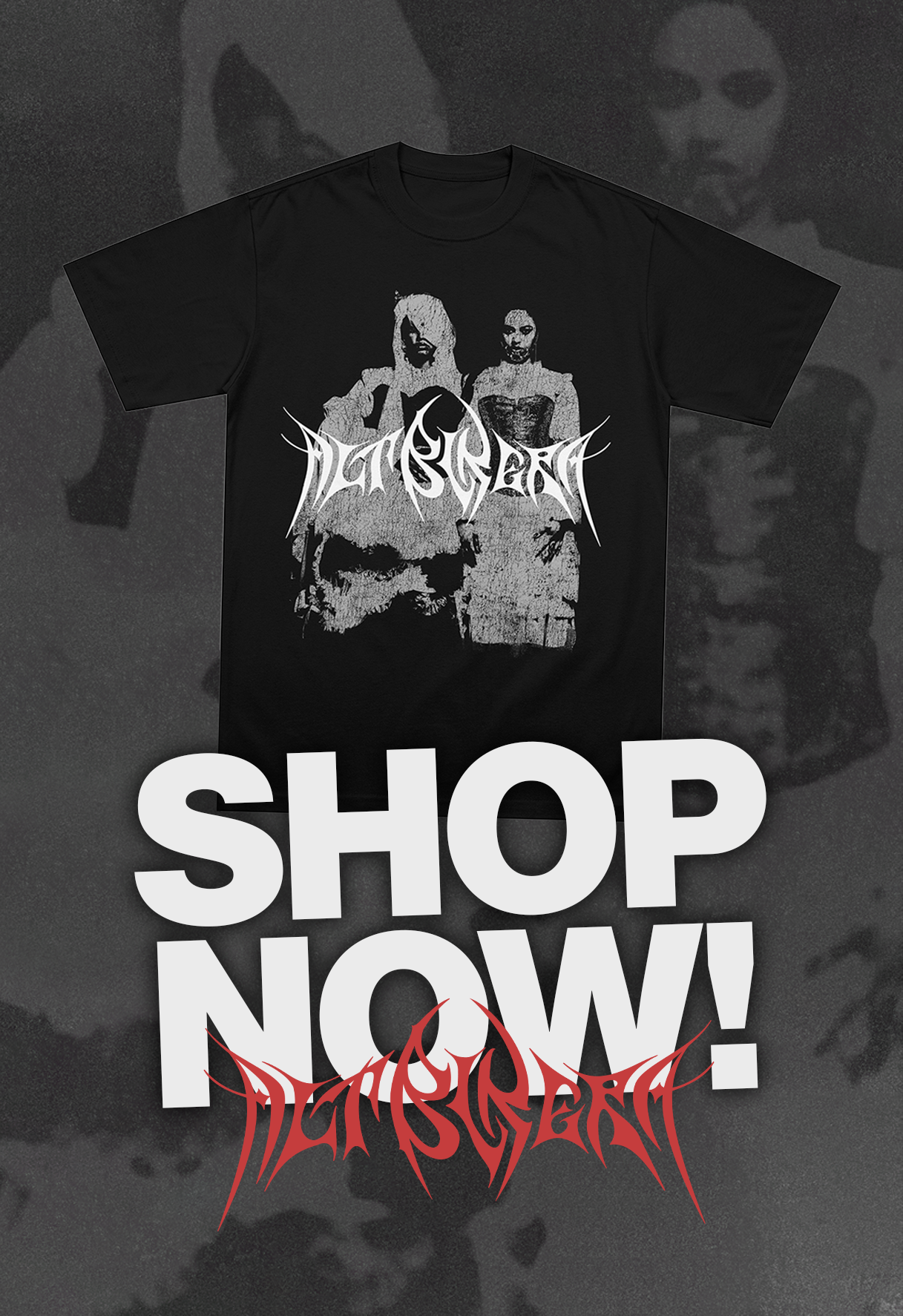 Alt Blk Era t-shirt with the band on in black and white
