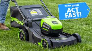 Greenworks lawnmower with Act Fast badge