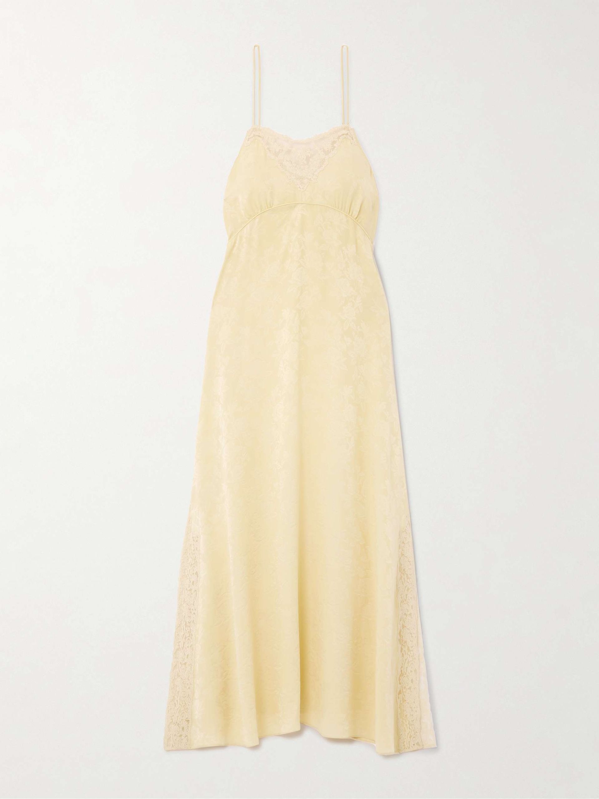 Lace-Trimmed Floral-Jacquard Silk Midi Dress