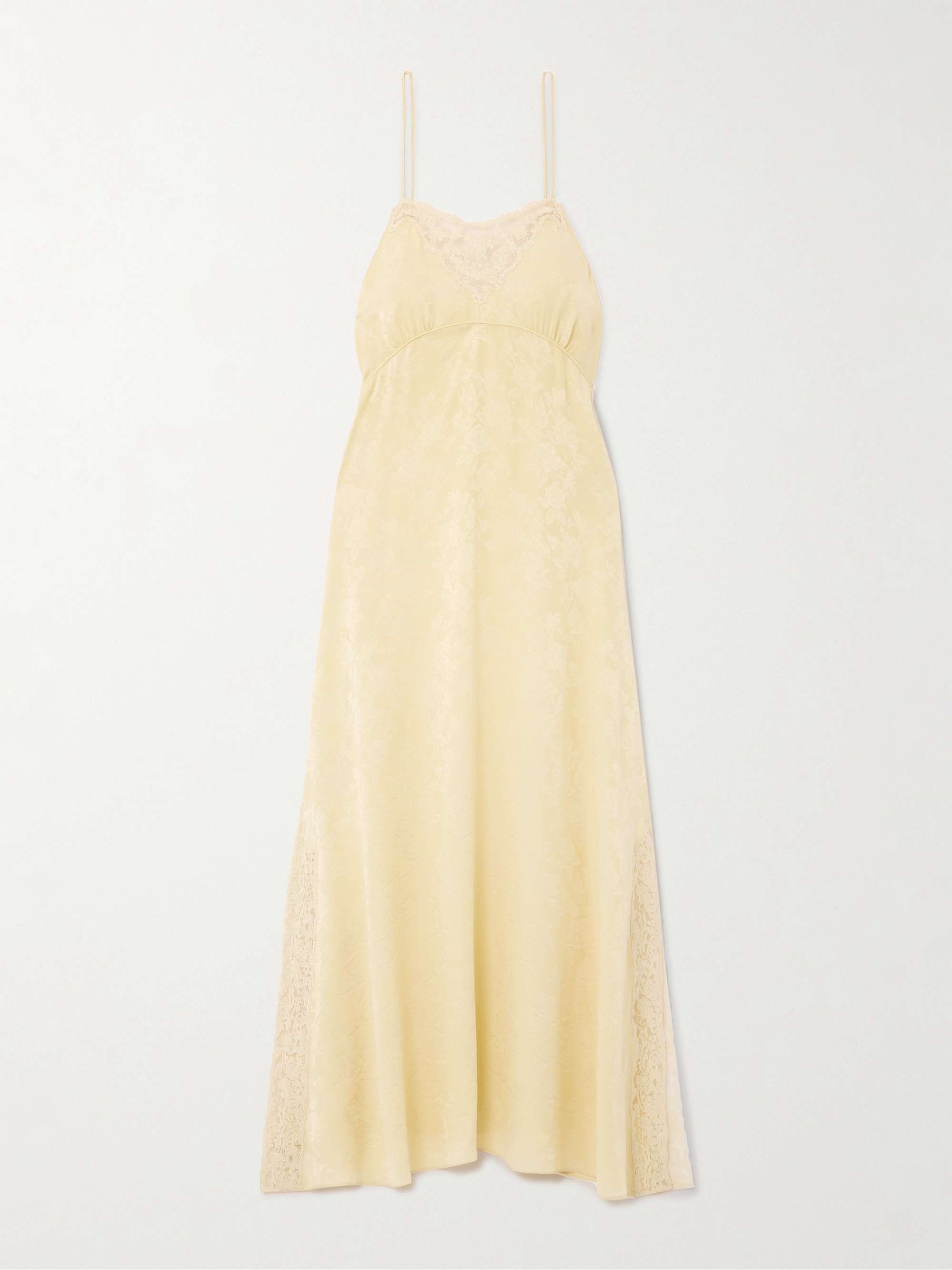 Lace-Trimmed Floral-Jacquard Silk Midi Dress