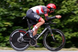 ROCHELAMOLIERE FRANCE JUNE 02 Brandon Mcnulty of United States and UAE Team Emirates during the 73rd Critrium du Dauphin 2021 Stage 4 a 164km Individual Time Trial stage from Firminy to RochelaMolire 585m ITT UCIworldtour Dauphin dauphine on June 02 2021 in RochelaMoliere France Photo by Bas CzerwinskiGetty Images