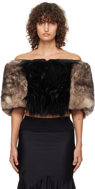 Brown & Black Shrug Faux-Fur Cardigan