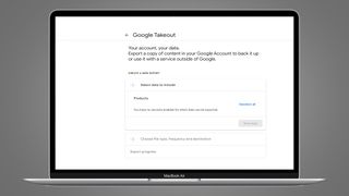 A laptop screen showing Google's Takeout service