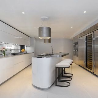 white modular kitchen with white flooring