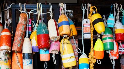 A collection of colorful buoys.