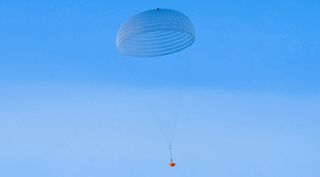 The 35-meter main parachute for the ExoMars 2020 lander in an earlier test. In a high-altitude test in May, two large parachutes suffered tears after deployment.