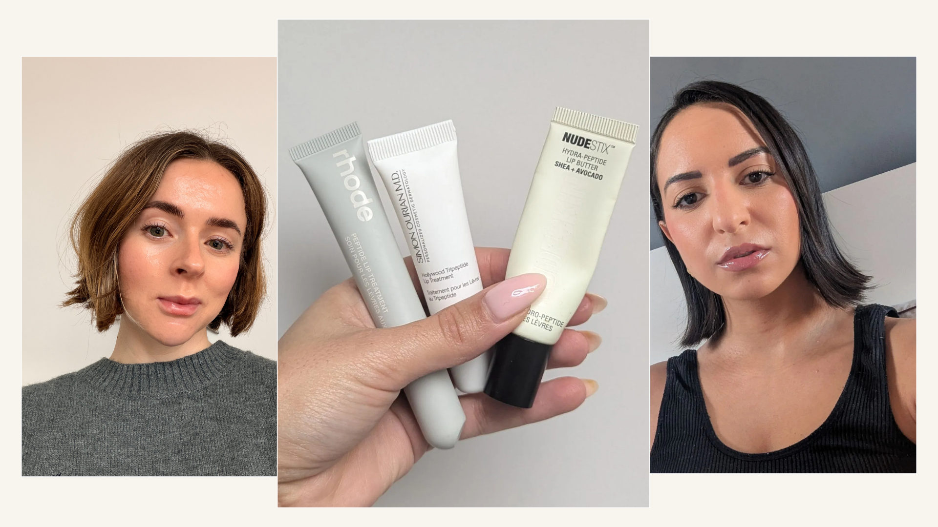 Two beauty editors testing peptide lip balms