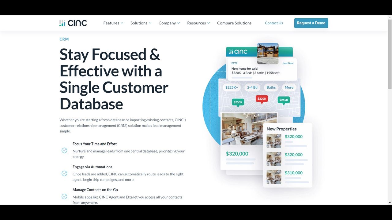 Screenshot of the CINC website&rsquo;s CRM page