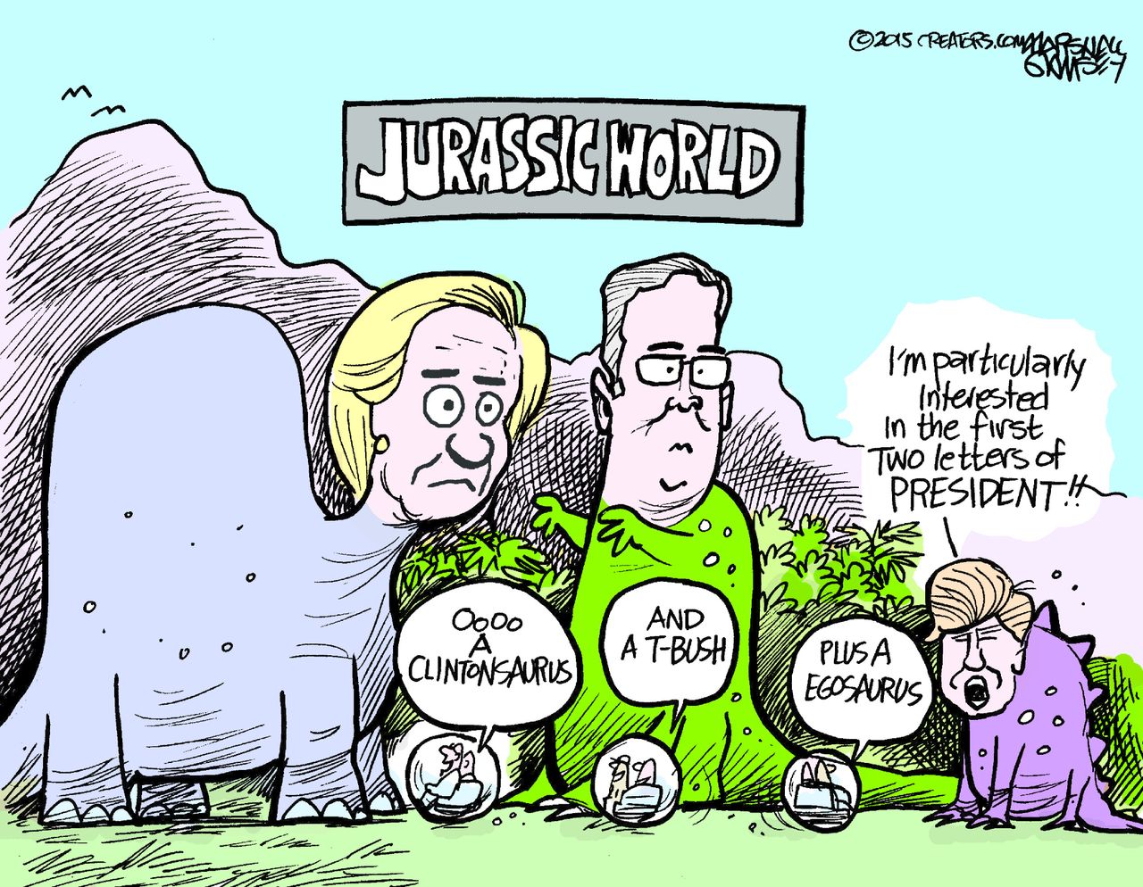 Political cartoon U.S. Bush Clinton Trump 2016