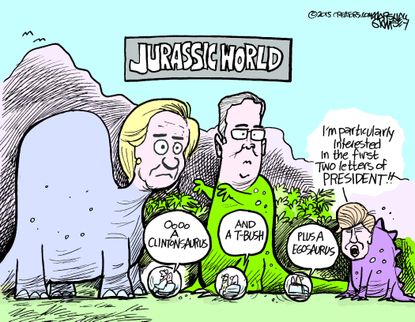 Political cartoon U.S. Bush Clinton Trump 2016