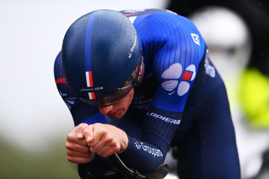 Riders competing in a individual time trial on stage 9 of the 2023 Giro d'Italia