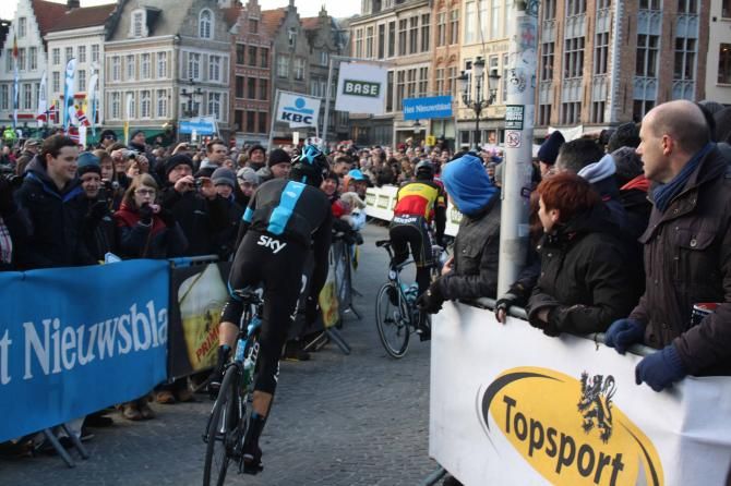 Geraint Thomas (Sky) rides to sign on.