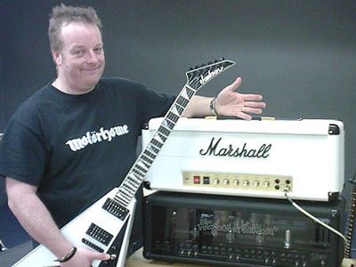 Guitarist&#039;s Simon Bradley with the only guitar that&#039;s up to the job...