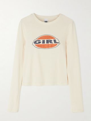 + Net Sustain + Pamela Anderson Crystal-Embellished Printed Organic Cotton-Jersey T-Shirt