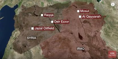 A map showing oil fields in Syria and Iraq.