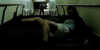 Tyler Durden sends the Narrator tumbling in Fight Club