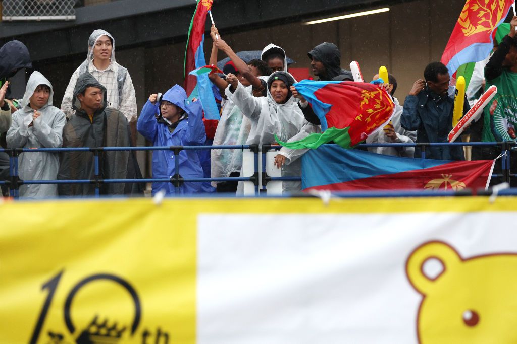 SAITAMA JAPAN NOVEMBER 02 Fans of Hailu Biniam Girmay of Eritrea and Team Intermarche Wanty Green Sprint Jersey during the 10th Tour de France Saitama Criterium 2024 Criterium Race a 612km one day race from Saitama to Saitama on November 02 2024 in Saitama Japan Photo by Rhode Van ElsenGetty Images