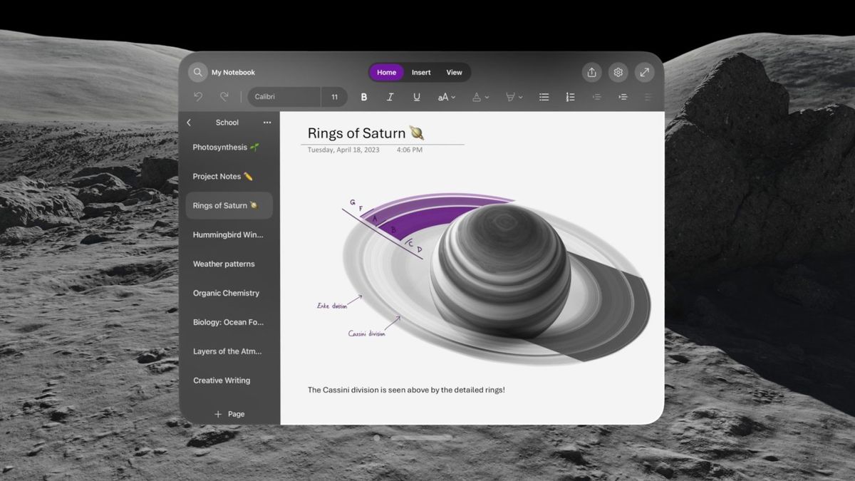 Microsoft OneNote on Apple Vision Pro