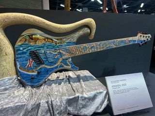 The Kraken guitar, displayed at the 2025 NAMM Show in Anaheim, California