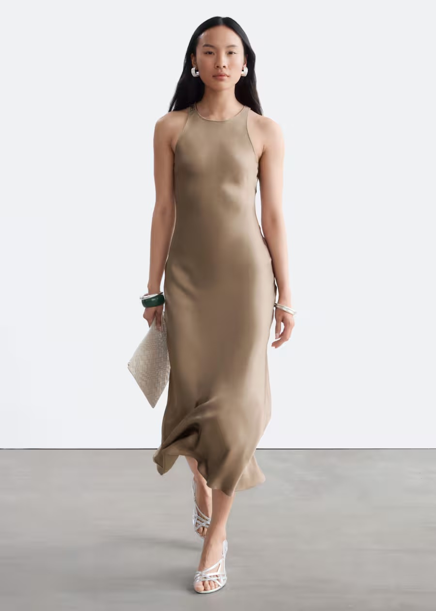 Sleeveless Satin Midi Dress - Pink