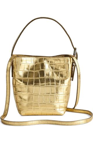 The Essential Micro Croc Embossed Metallic Leather Bucket Tote