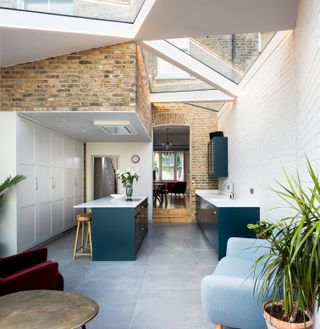 exposed reclaimed bricks in kitchen extension