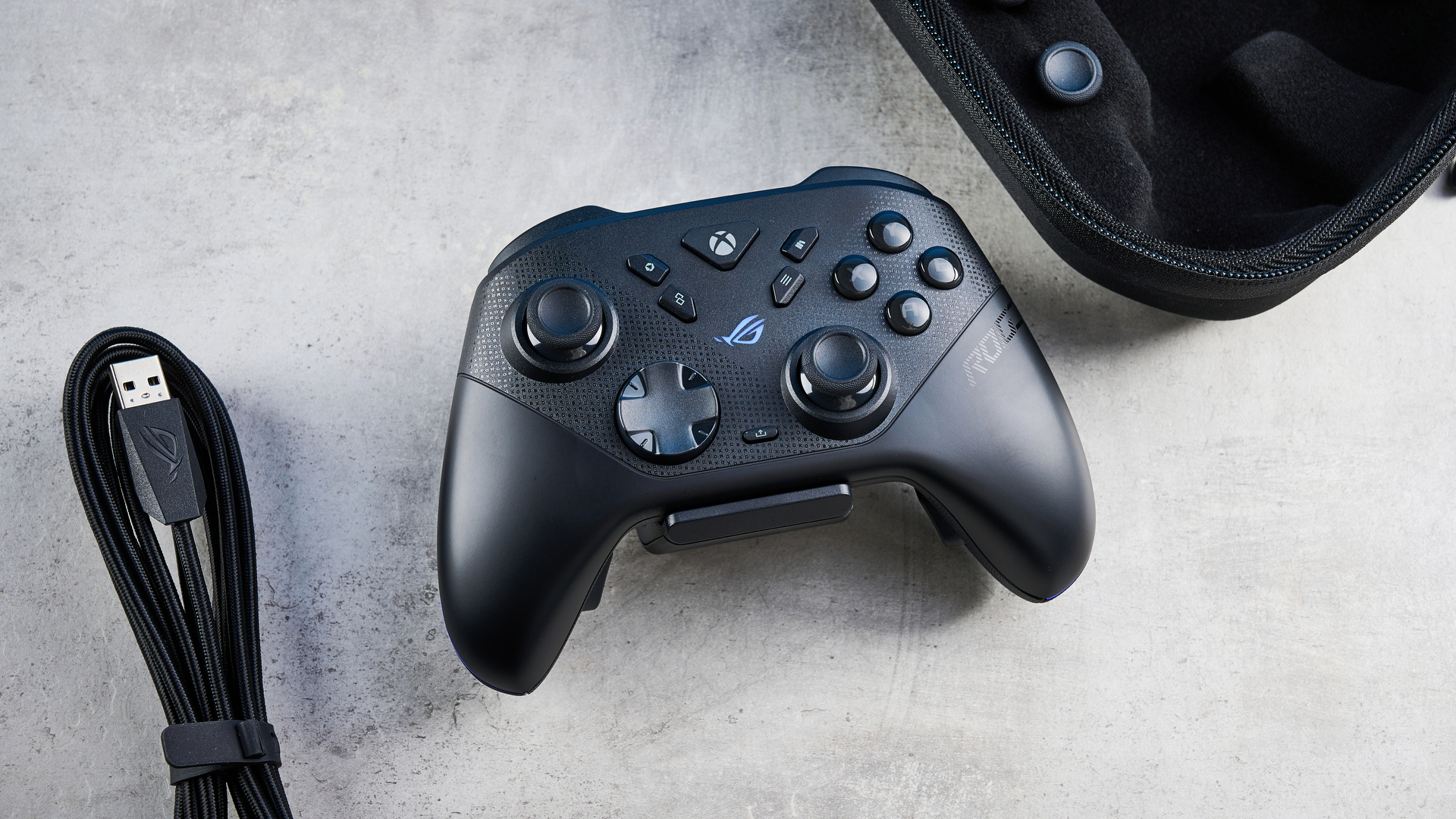A black Asus ROG Raikiri II Xbox and PC controller