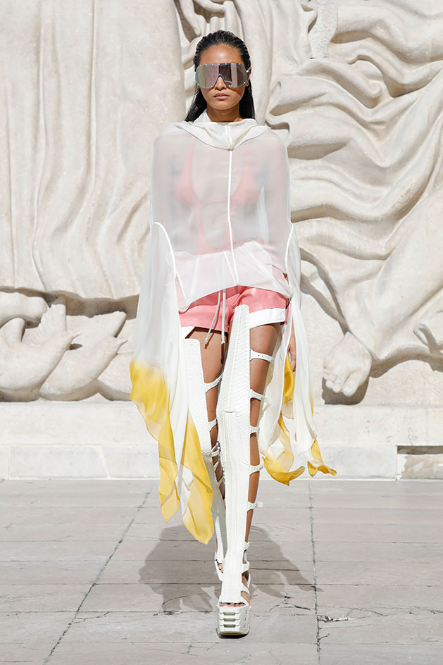 sculptural, Madame Grès-inflected pieces: organza gowns with fluted necks, layers of laddered mohair knitwear