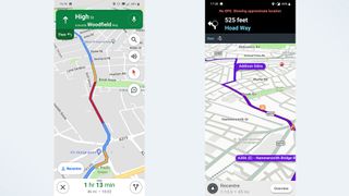 Google Maps vs. Waze traffic graphics comparison