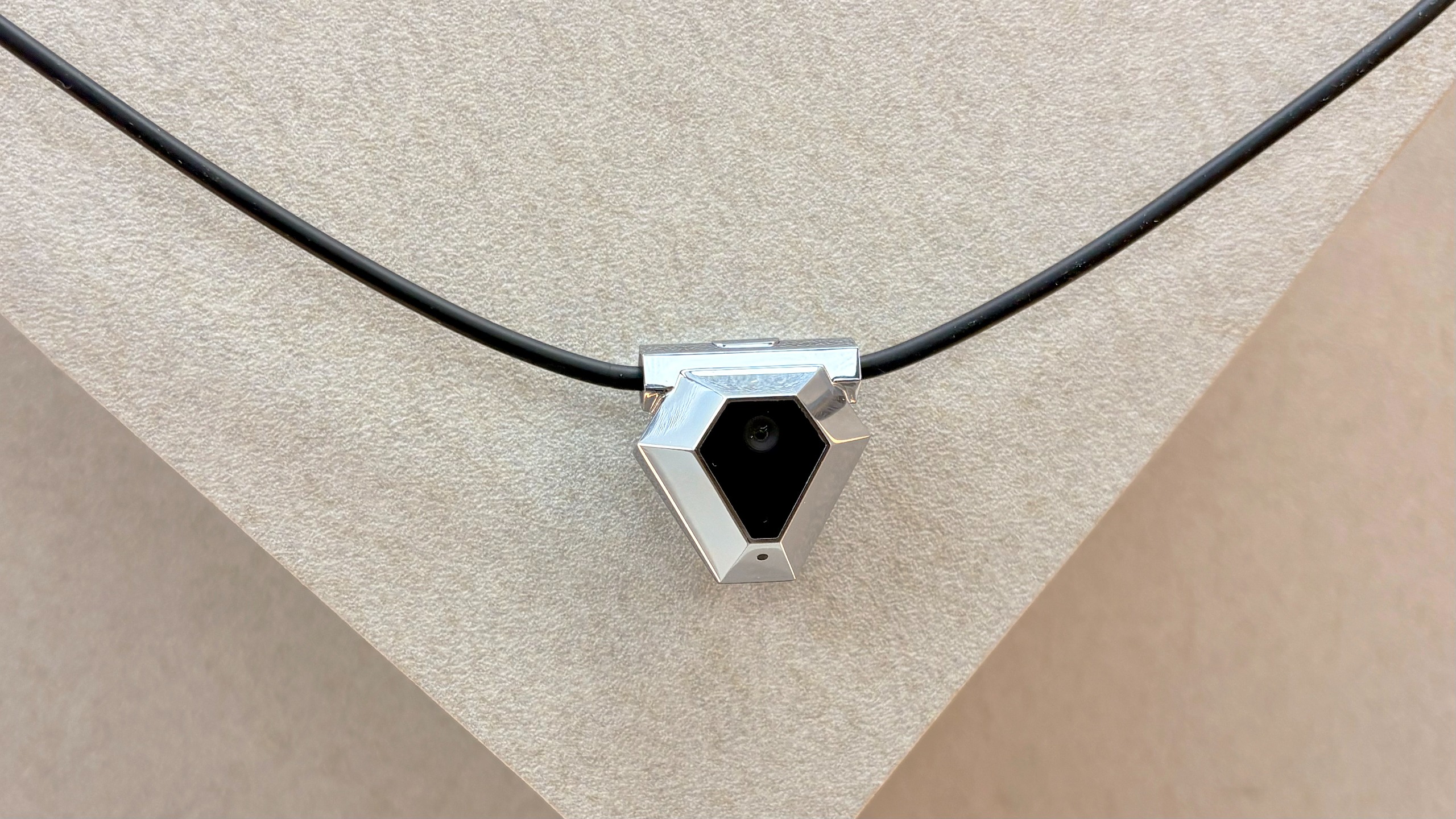 Close-up of the Odyss N1 AI-powered necklace that tracks what you eat