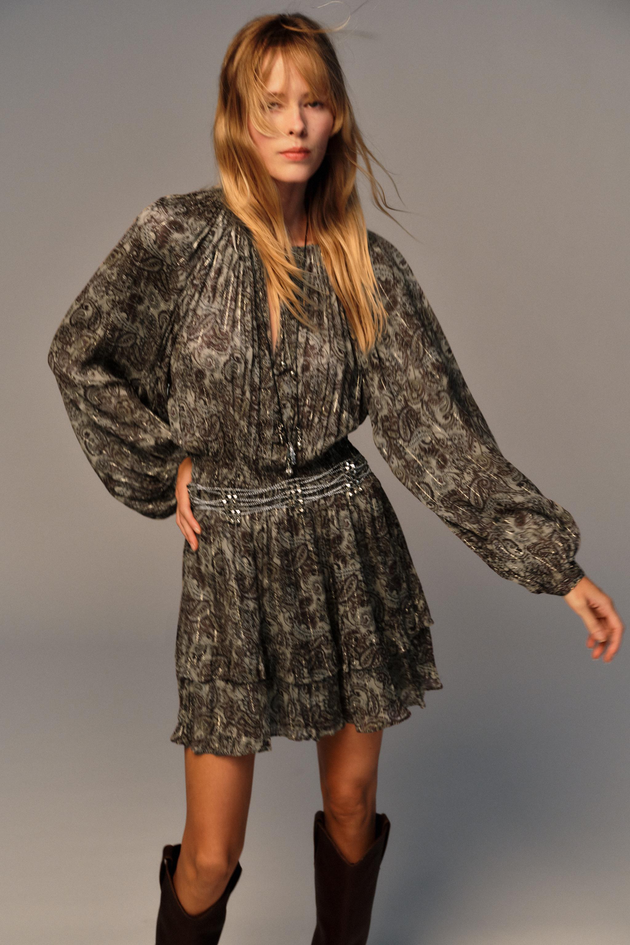 Metallic Thread Printed Mini Dress