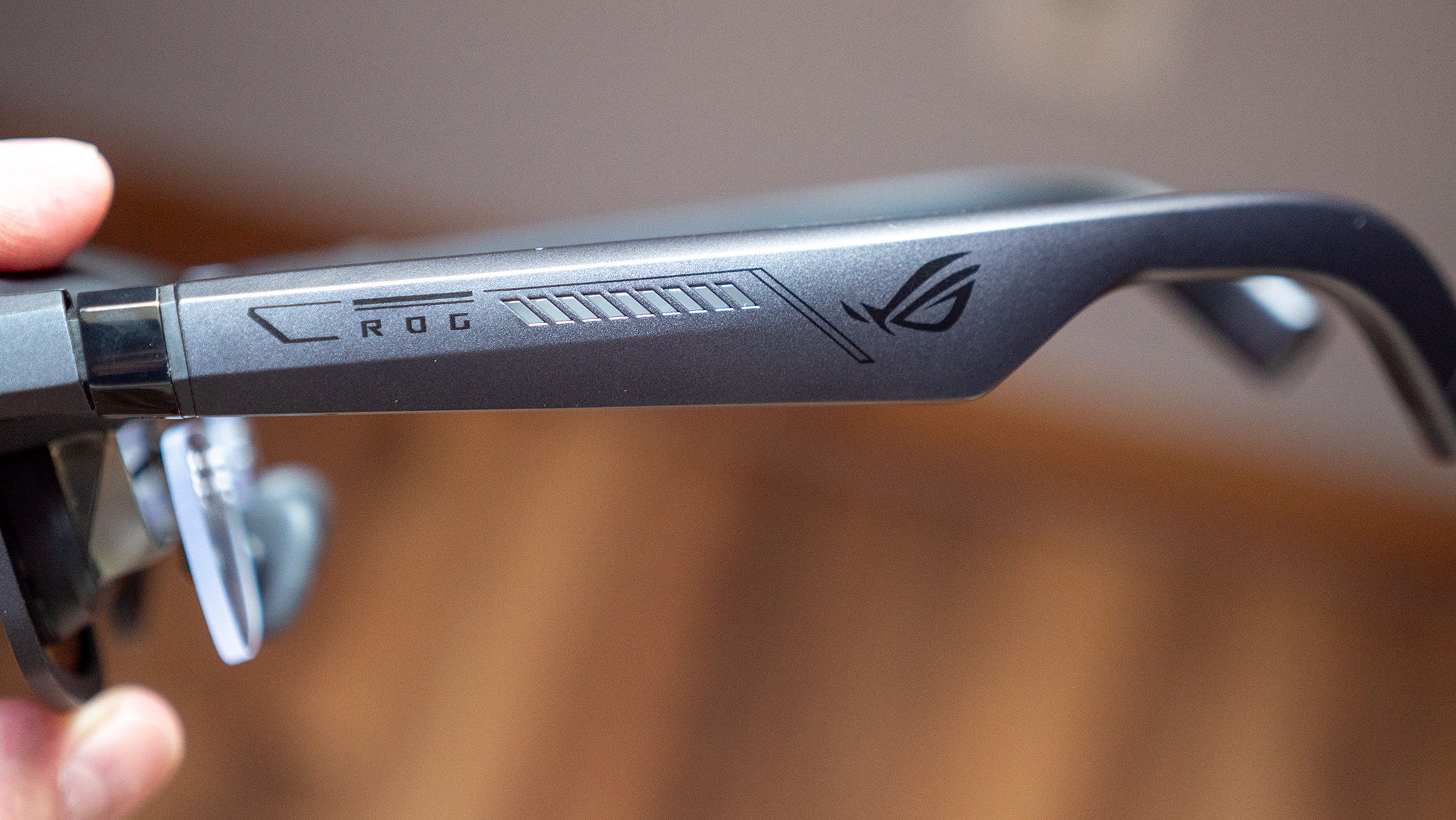 Xreal ROG R1 smart glasses branding and LEDs on its arms