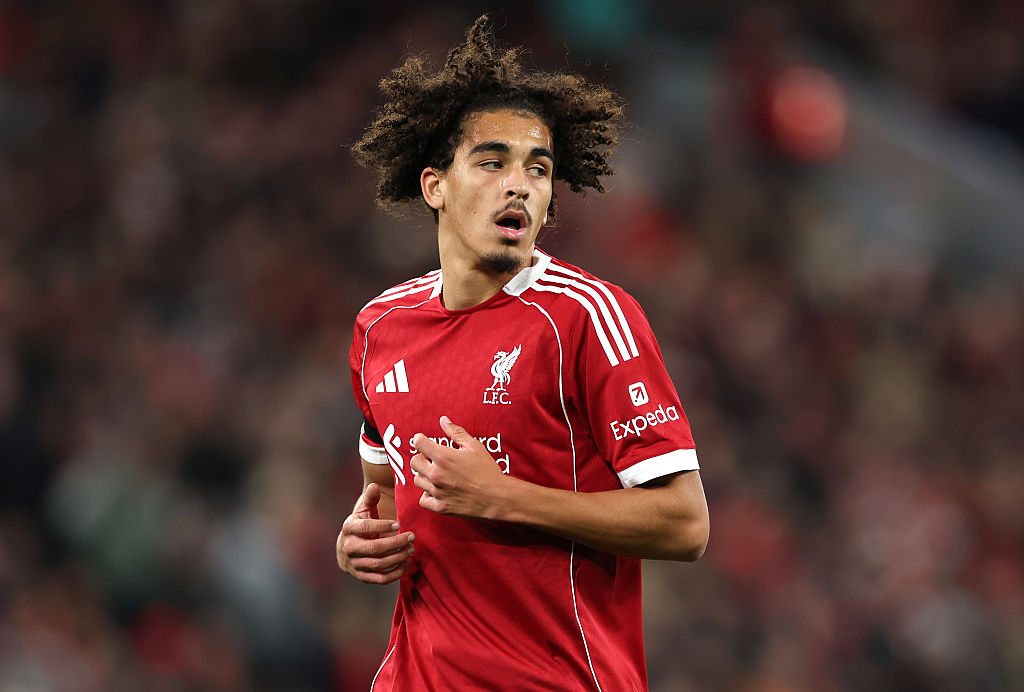 LIVERPOOL, ENGLAND - SEPTEMBER 23: Liverpool player Jayden Danns in action during the Carabao Cup Third Round match between Liverpool and Southampton at Anfield on September 23, 2025 in Liverpool, England. (Photo by Stu Forster/Getty Images)