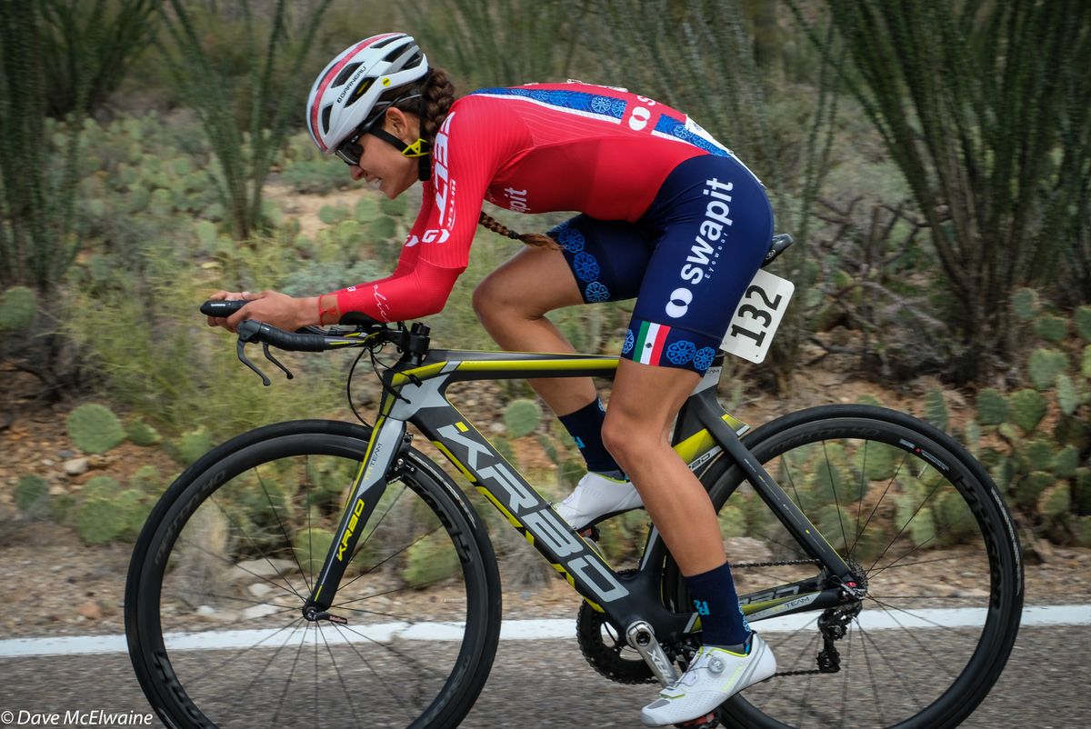 Anet Barrera (Swapit Agolico) riding to an 11th place finish in the time trial