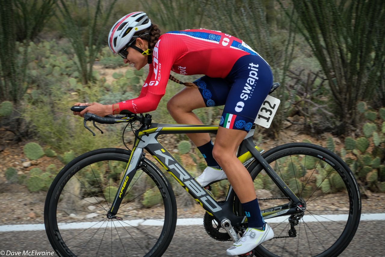 Anet Barrera (Swapit Agolico) riding to an 11th place finish in the time trial