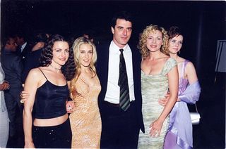 Kristin Davis, Sarah Jessica Parker, Chris Noth, Kim Cattrall & Cynthia Nixon at a party for Sex and the City in 1999 at the Skybar in Los Angeles.