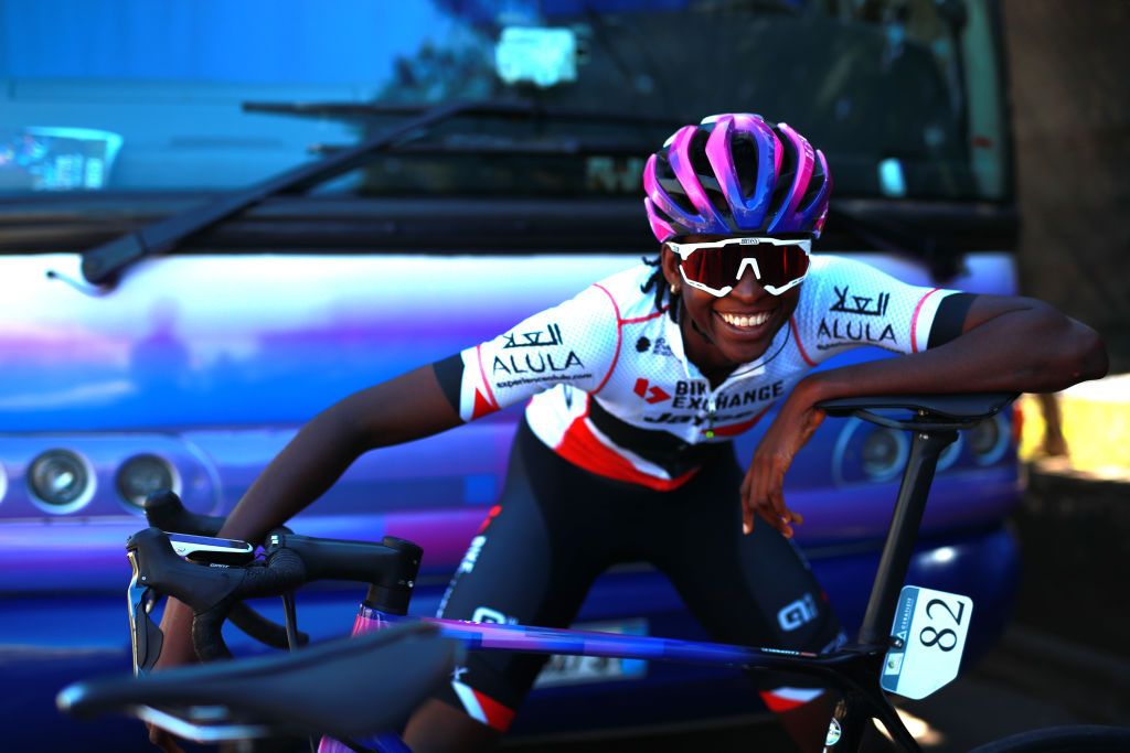 CAMARGO SPAIN SEPTEMBER 09 Teniel Campbell of Trinidad and Tobago and Team BikeExchange Jayco prior to the 8th Ceratizit Challenge By La Vuelta 2022 Stage 3 a 964km stage from Camargo to Aguilar de Campoo CERATIZITChallenge22 UCIWWT on on September 09 2022 in Camargo Spain Photo by Gonzalo Arroyo MorenoGetty Images