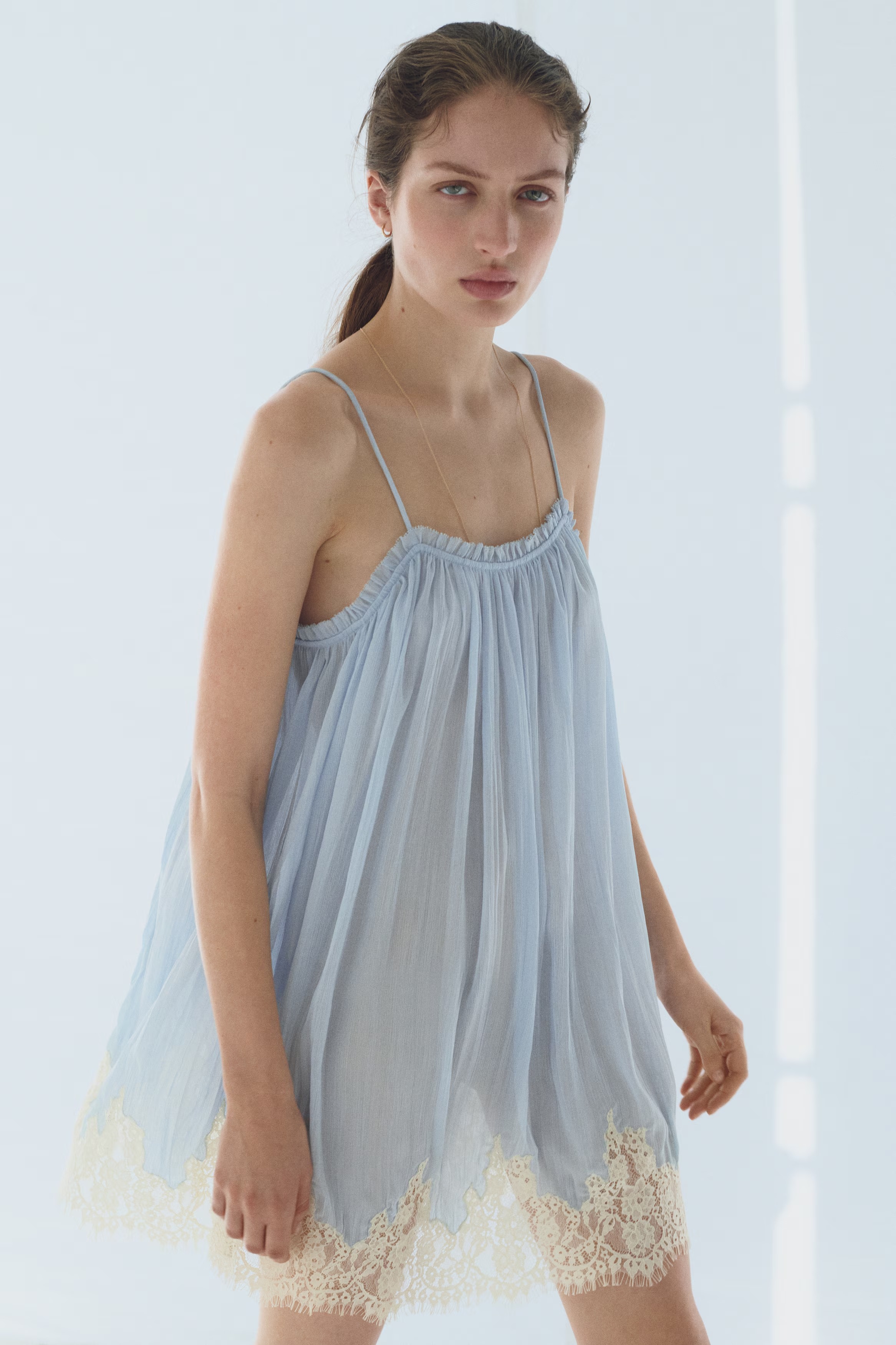 Lace-Trimmed Chiffon Strappy Dress