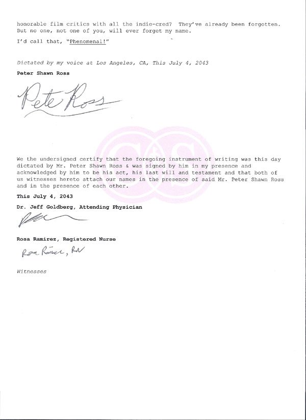 scan of Peter Ross's will page 3