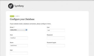 Time to configure our database. Symfony’s configuration forms help you set up the initial configuration
