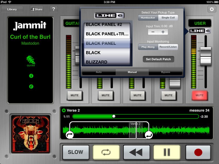 Line 6 Preference Window - Allows users to manually choose a guitar preset to play throughout the songs.