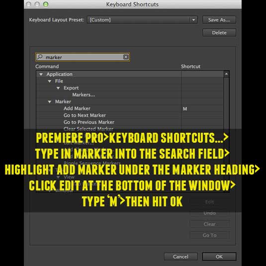 Set up the 'M' key as an editing shortcut so you can tap away while listening to your music