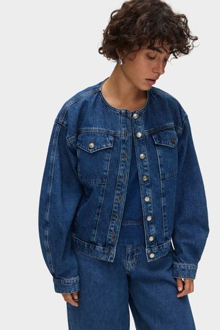 Moto Collarless Denim Jacket